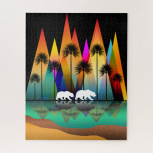 FARBIGE BERG BÄR PALMEN OZEAN PUZZLE