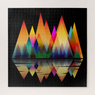 FARBIGE BERGFORMEN NATUR WALD PUZZLE