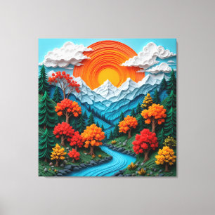 Farbige Berglandschaft mit Fluss, Bäumen Leinwanddruck