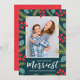 Farbige Berries und Pine Modernes Weihnachtsfest F Feiertagskarte