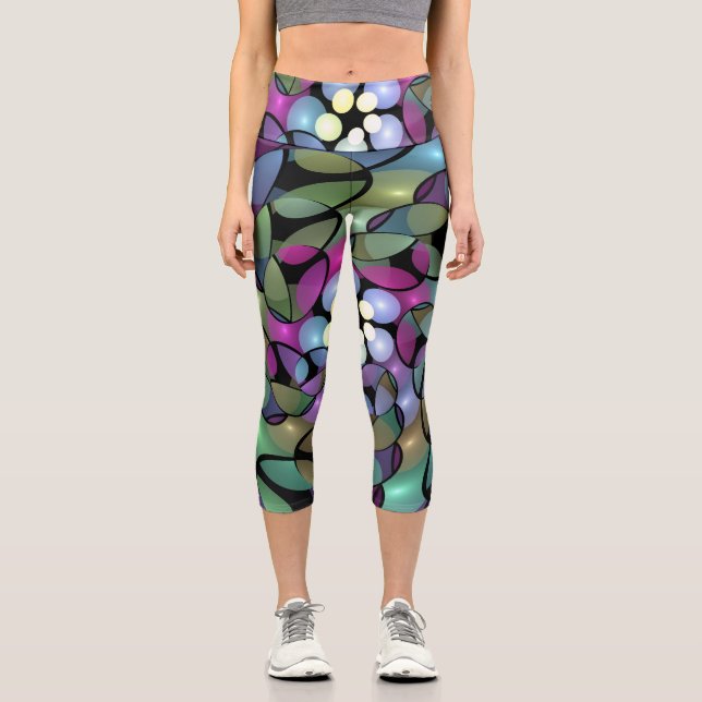 Farbige Bewegungen Abstrakte Trippy Fraktal Art Capri Leggings (Vorderseite)