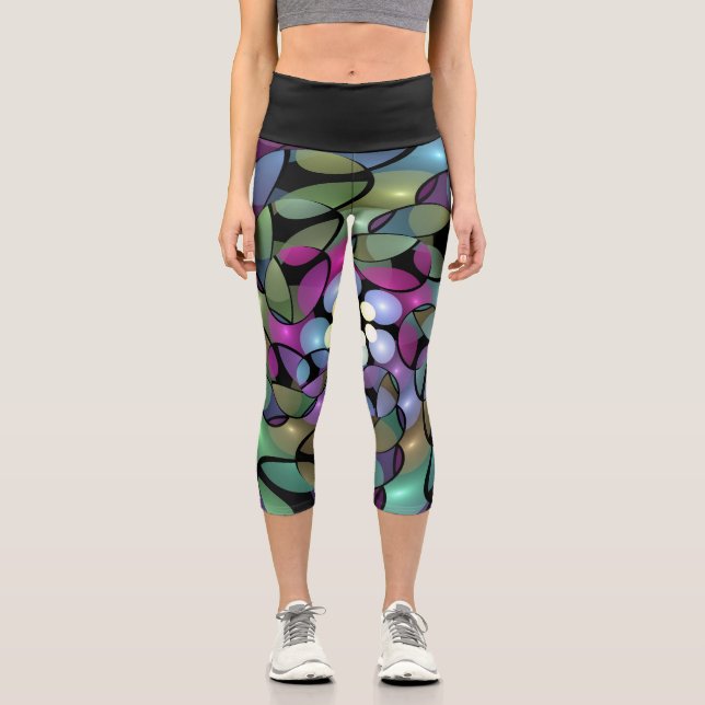 Farbige Bewegungen Abstrakte Trippy Fraktal Art Capri Leggings (Vorderseite)