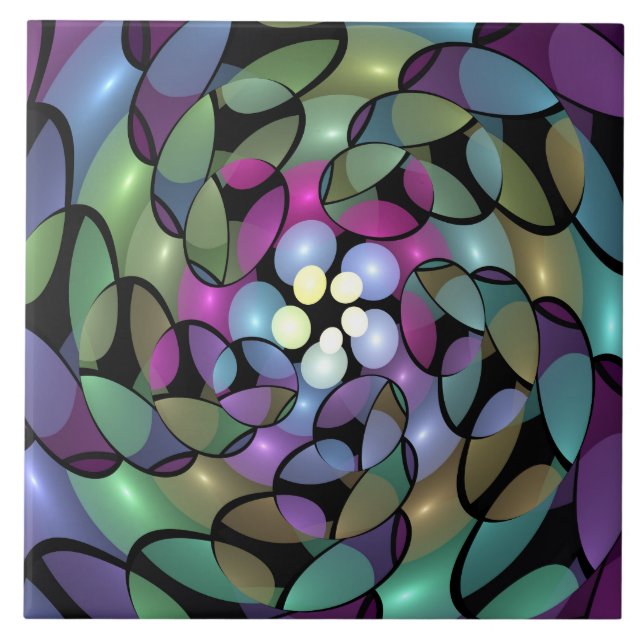 Farbige Bewegungen Abstrakte Trippy Fraktal Art Fliese (Vorderseite)
