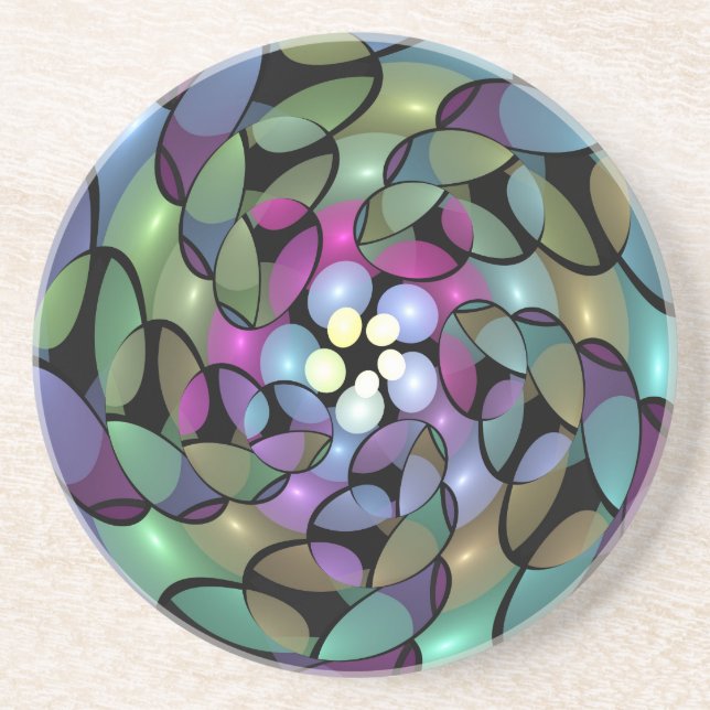 Farbige Bewegungen Abstrakte Trippy Fraktal Art Getränkeuntersetzer (Vorne)