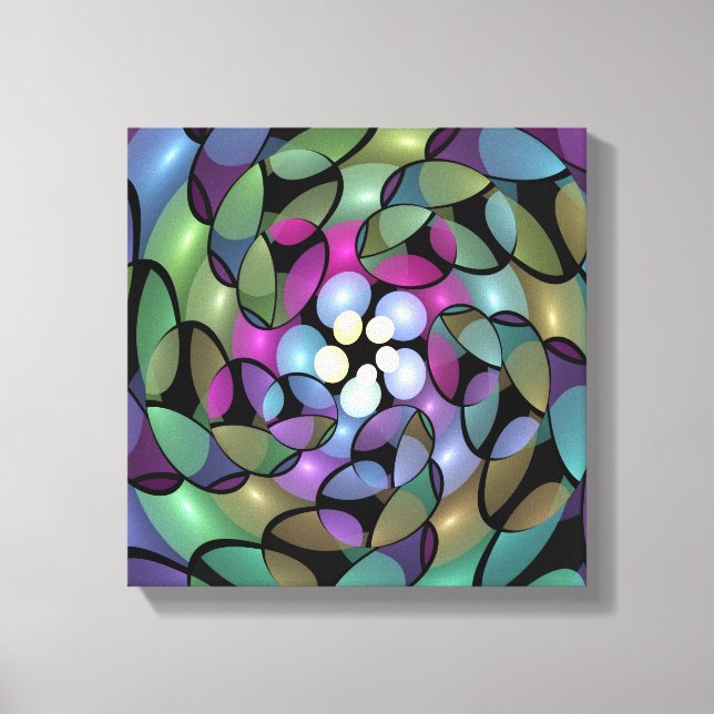 Farbige Bewegungen Abstrakte Trippy Fraktal Art Leinwanddruck (Vorderseite)