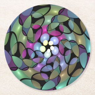 Farbige Bewegungen Abstrakte Trippy Fraktal Art Runder Pappuntersetzer