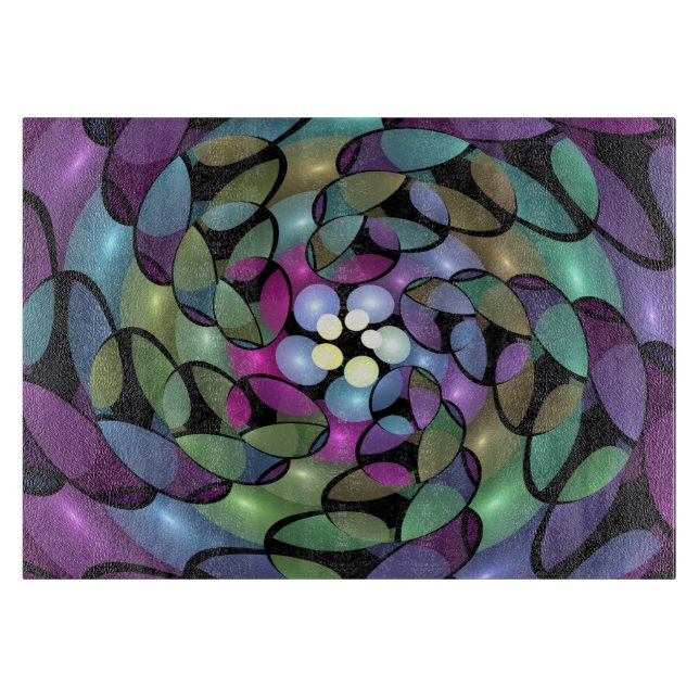 Farbige Bewegungen Abstrakte Trippy Fraktal Art Schneidebrett (Vorderseite)