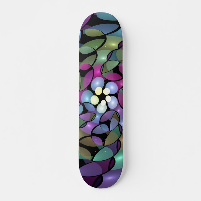 Farbige Bewegungen Abstrakte Trippy Fraktal Art Skateboard (Vorne)