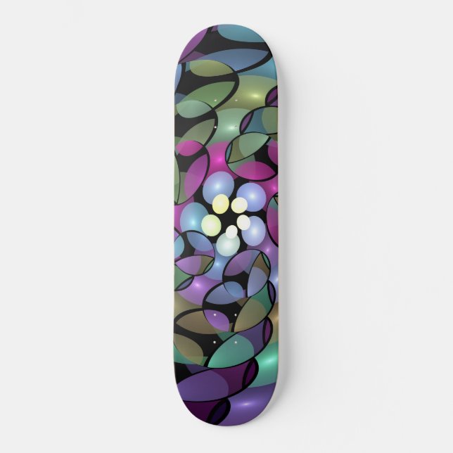 Farbige Bewegungen Abstrakte Trippy Fraktal Art Skateboard (Vorderseite)
