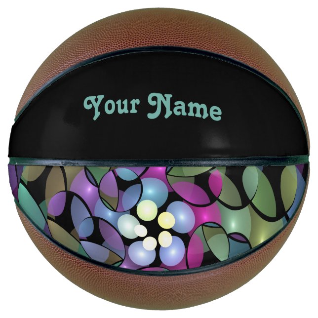 Farbige Bewegungen Abstrakter Trippy-Fraktal-Name Basketball (Vorderseite)
