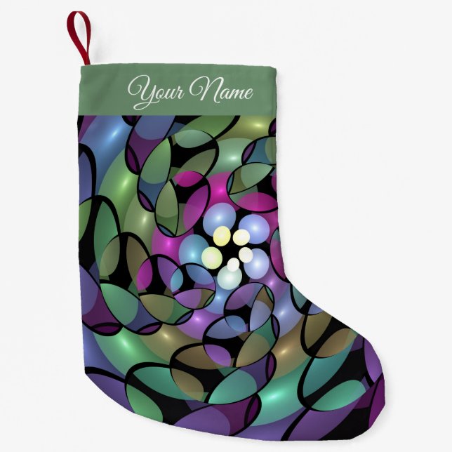 Farbige Bewegungen Abstrakter Trippy-Fraktal-Name Kleiner Weihnachtsstrumpf (Vorderseite)
