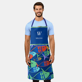 Farbige Bezeichnung des Fischmusters und monogramm Schürze