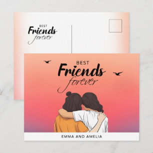 Farbige BFF-Sonnenuntergangs-Postkarte mit Zitat u Postkarte