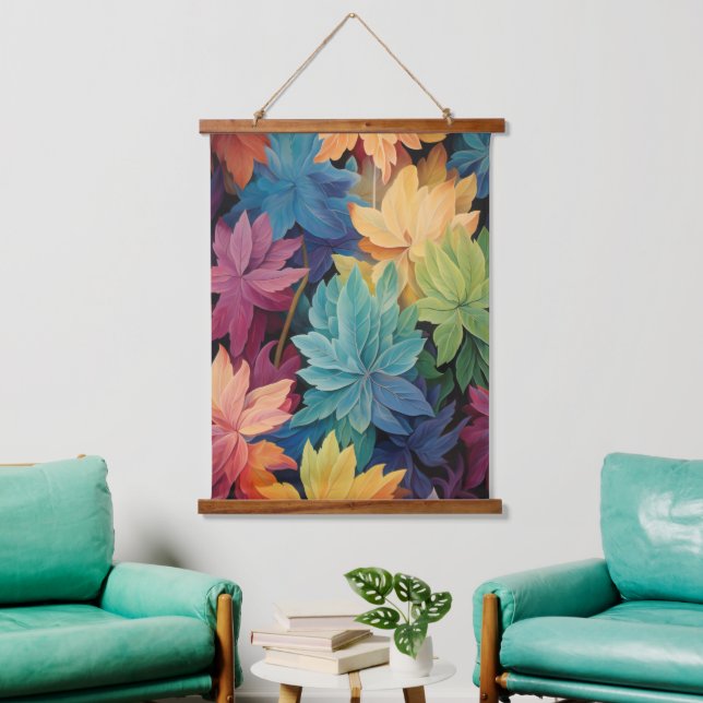 Farbige Blätter des Herbstes Wandteppich Mit Holzrahmen (Wohnzimmer)