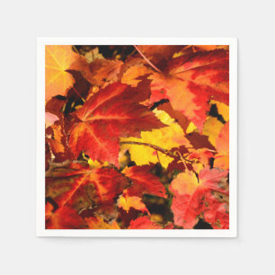 Farbige Blätter im Herbst, goldfarbenes orangefarb Serviette