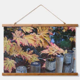 Farbige Blätter im Herbst und Bambus Wandteppich Mit Holzrahmen