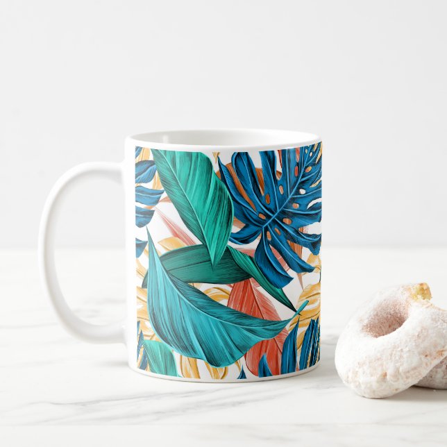 Farbige Blätter Kaffeetasse (Mit Donut)