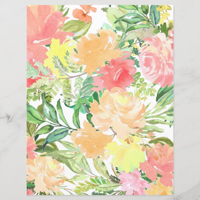 Farbige Blätter mit Blumenpapier - pfirsich und gr (Vorderseite)