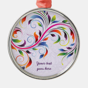 Farbige Blattrolle, lila florales Retro-Ornament Silbernes Ornament