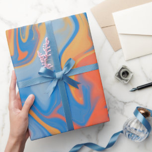 FARBIGE BLAU ORANGE WIRBEL PATTERT GESCHENKPAPIER
