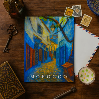 Farbige Blaue Chefchaouen Marokko Medina  Postkarte