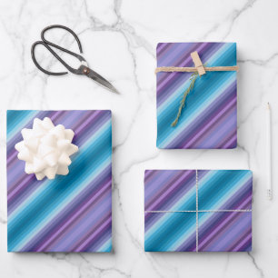 Farbige Blaue Lila Mode Show Inspirierte Streifen Geschenkpapier Set
