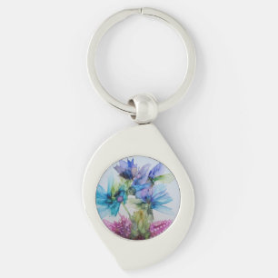 Farbige Blaue Lila Rosa Grüne Florale Kunst Schlüsselanhänger