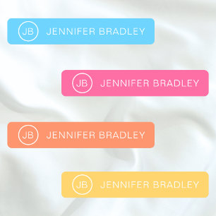 Farbige Blaue Rosa Monogramm Personalisierter Name Etiketten