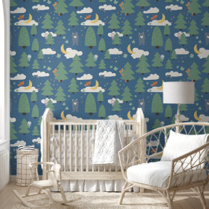 Farbige blaue Waldlandtierkids-Tapete Tapete