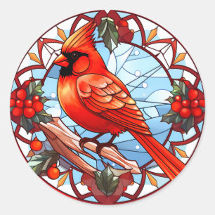 Farbige Bleiglas-Weihnachts-Nordkardinal Runder Aufkleber