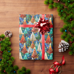 Farbige Bleiglas-Weihnachtsbäume Geschenkpapier