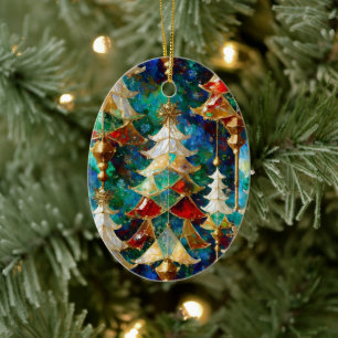 Farbige Bleiglas-Weihnachtsbäume Keramik Ornament