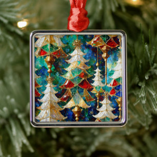 Farbige Bleiglas-Weihnachtsbäume Ornament Aus Metall