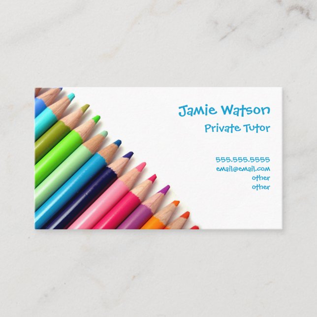 Farbige Bleistift-Tutor-Lehrer-Visitenkarte Visitenkarte (Vorderseite)