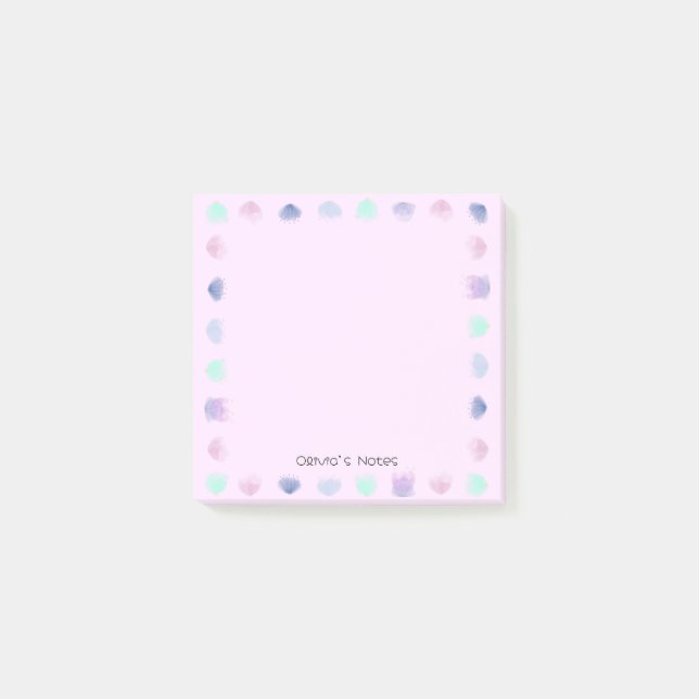 Farbige Blume Aquarell Personalisierter Name Post-it Klebezettel (Vorderseite)