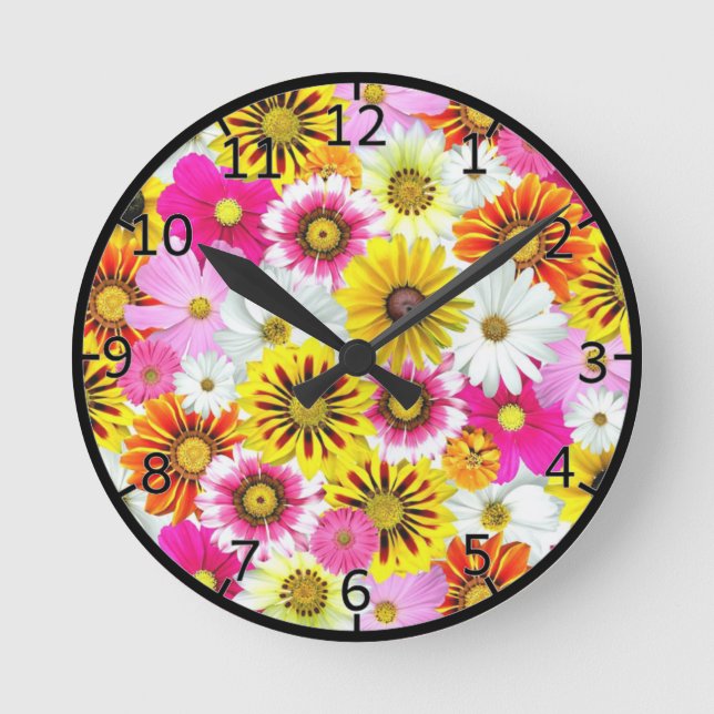 Farbige Blume Art Runde Wanduhr (Vorderseite)