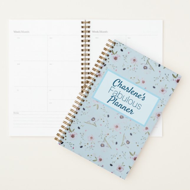Farbige Blume auf Blue Personalisiert Planner Planer (Anzeige)