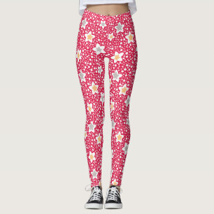 Farbige Blume auf einem Retro-Polka-Punkt-Hintergr Leggings