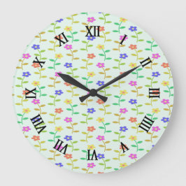 Farbige Blume auf hellgrün Große Wanduhr
