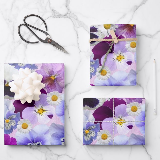 Farbige Blume aus Pansy und Daisy Geschenkpapier Set (Vorderseite)