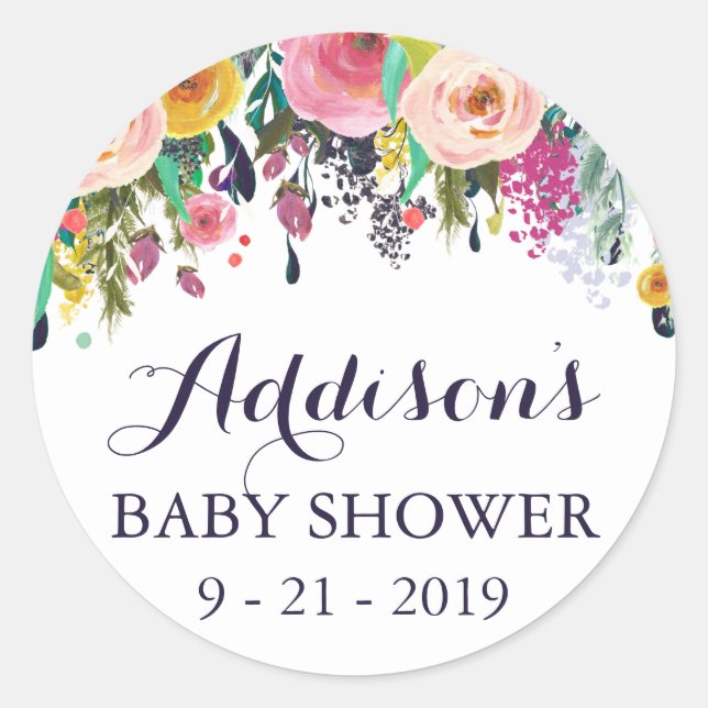Farbige Blume Baby Shower Aufkleber Etiketten (Vorderseite)