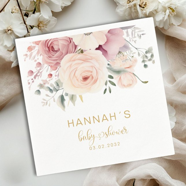 Farbige Blume, Babydusche Serviette (Colorful Flowers, Baby Shower Napkins with your name and date.)