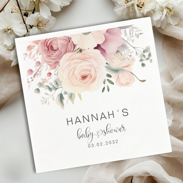 Farbige Blume, Babydusche Serviette (Colorful Flowers, Baby Shower Napkins with your name and date.)