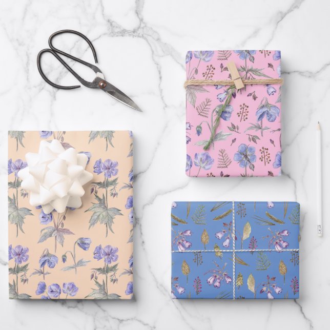 Farbige Blume Blumengarten Nahtloses Muster Geschenkpapier Set (Vorderseite)