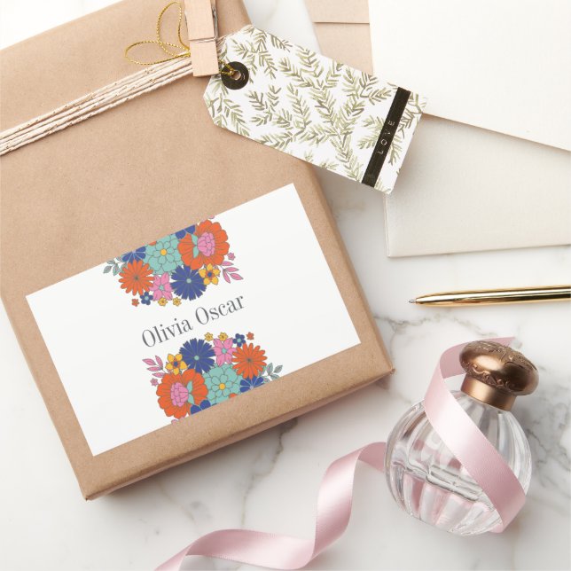 Farbige Blume Boho Bright Bloral Illustration Rechteckiger Aufkleber (Schenken)