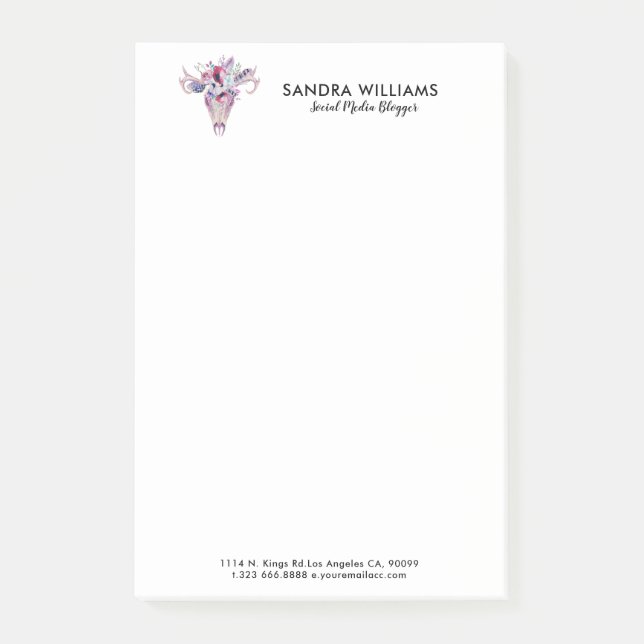 Farbige Blume boho Schädeldarstellung Post-it Klebezettel (Vorderseite)