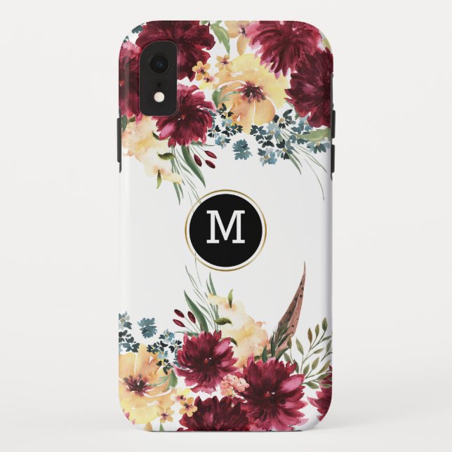 Farbige Blume Border Monogram Case-Mate iPhone Hülle (Rückseite)
