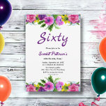Farbige Blume Botanische Flora 60. Geburtstag Einladung<br><div class="desc">Diese elegante Blumengeburteinladung eignet sich perfekt für einen modernen Blumengeburtstag im Sommer. Das romantische Design besticht durch farbenfrohe Aquarellfarben mit eleganter Schwarz-lila Typografie auf weißem Hintergrund.</div>