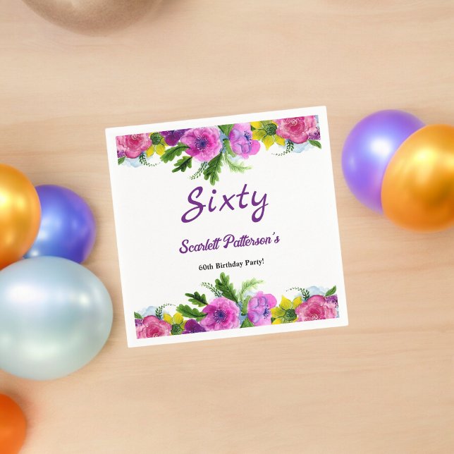 Farbige Blume Botanische Flora 60. Geburtstag Serviette (Von Creator hochgeladen)