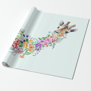Farbige Blume Bouquet Giraffe Wrapping Paper Geschenkpapier